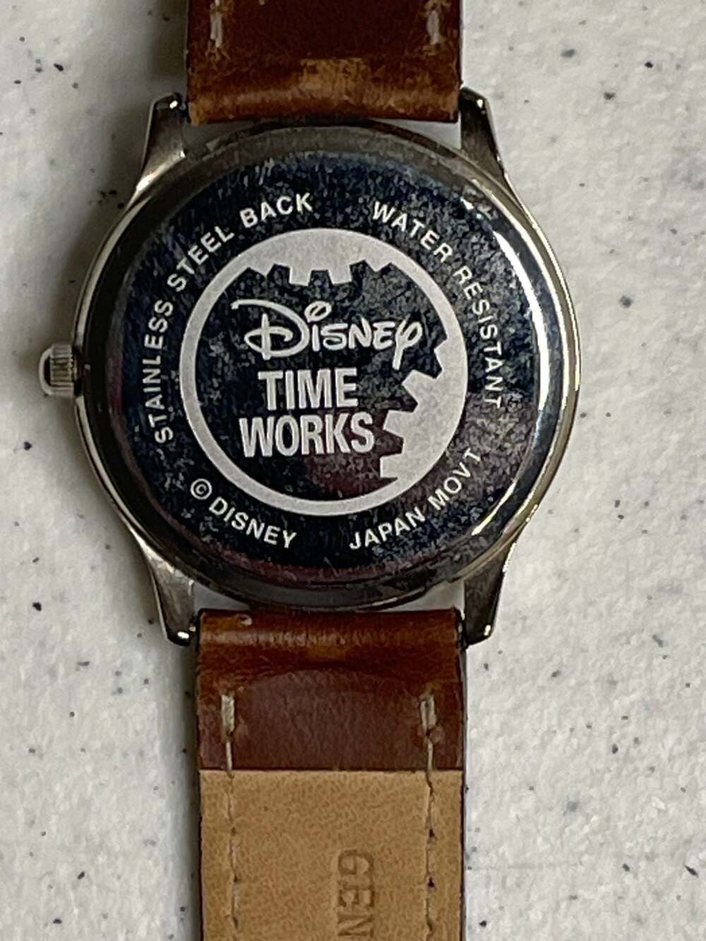 90’s Disney Time Works Mickey Mouse Glow in the Dark Watch w Leather Strap - Picture 6 of 7
